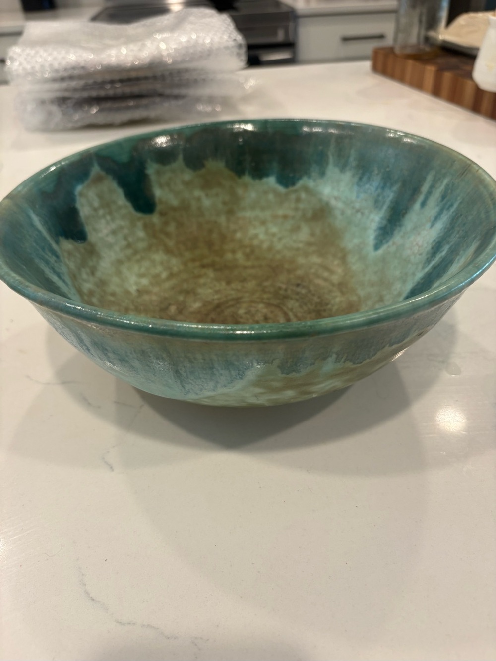 Handcrafted Turquoise and Green Ceramic Bowl